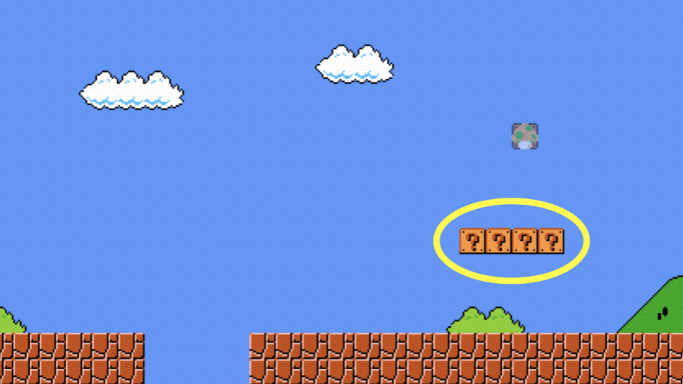 mario blocks four horizontal question blocks